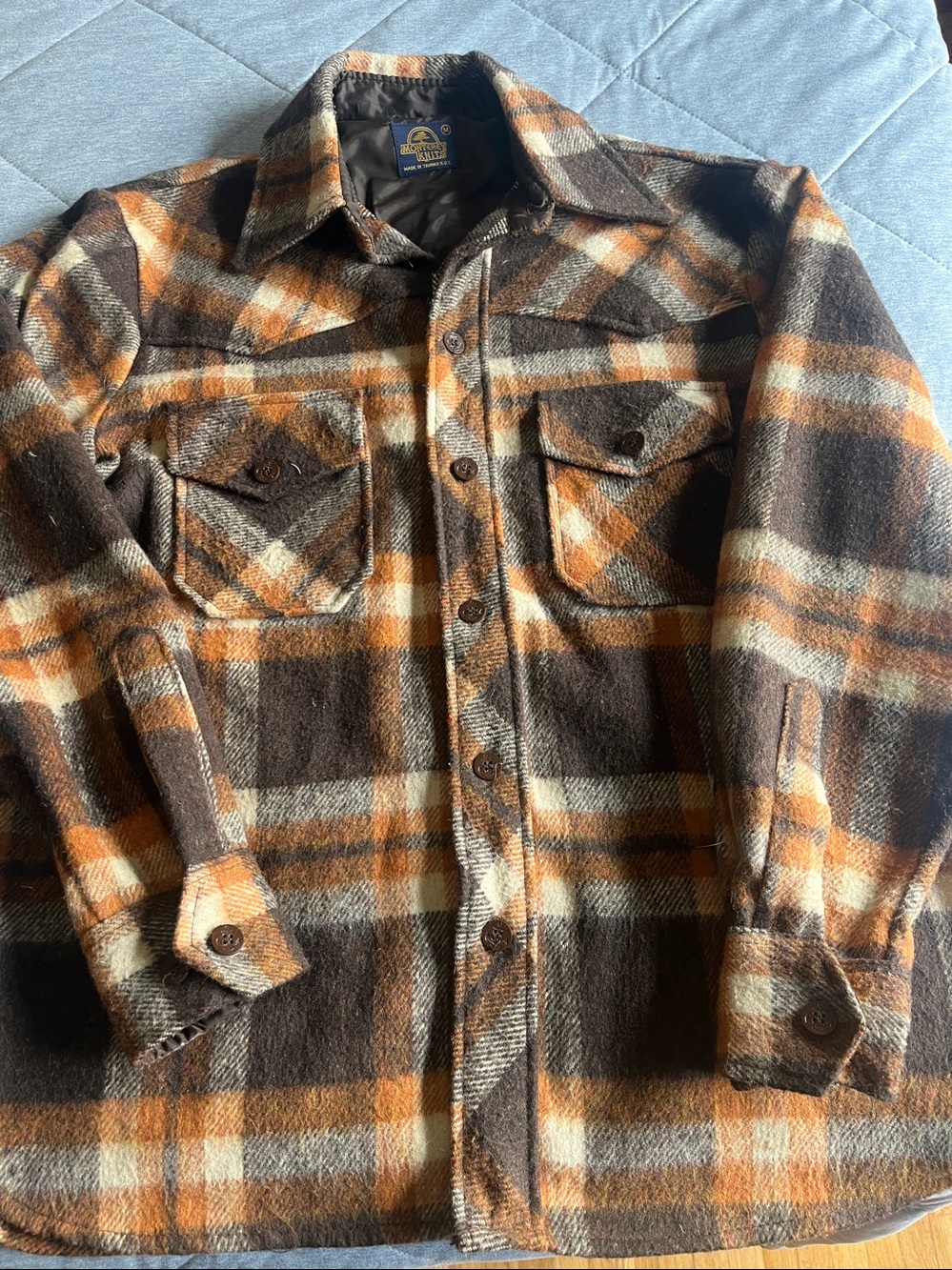 Vintage-Monterey Knits Brown & Orange Plaid Wool Jacket Shirt